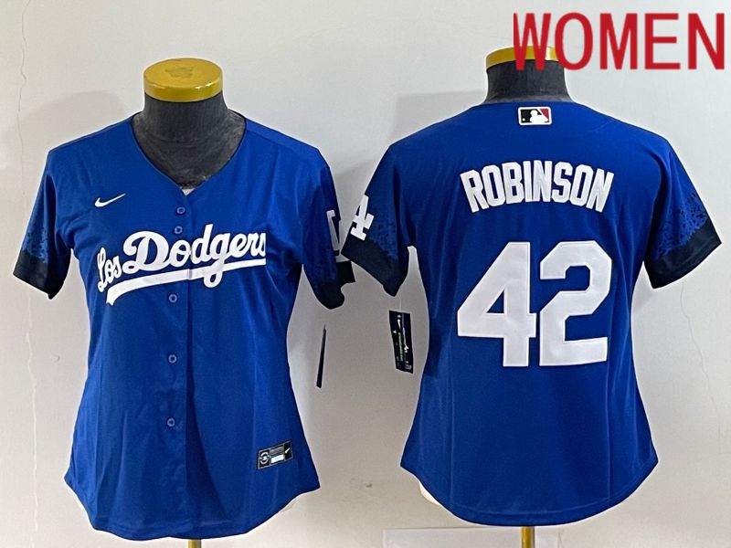 Women Los Angeles Dodgers #42 Robinson Blue City Edition Nike MLB Jersey->women mlb jersey->Women Jersey